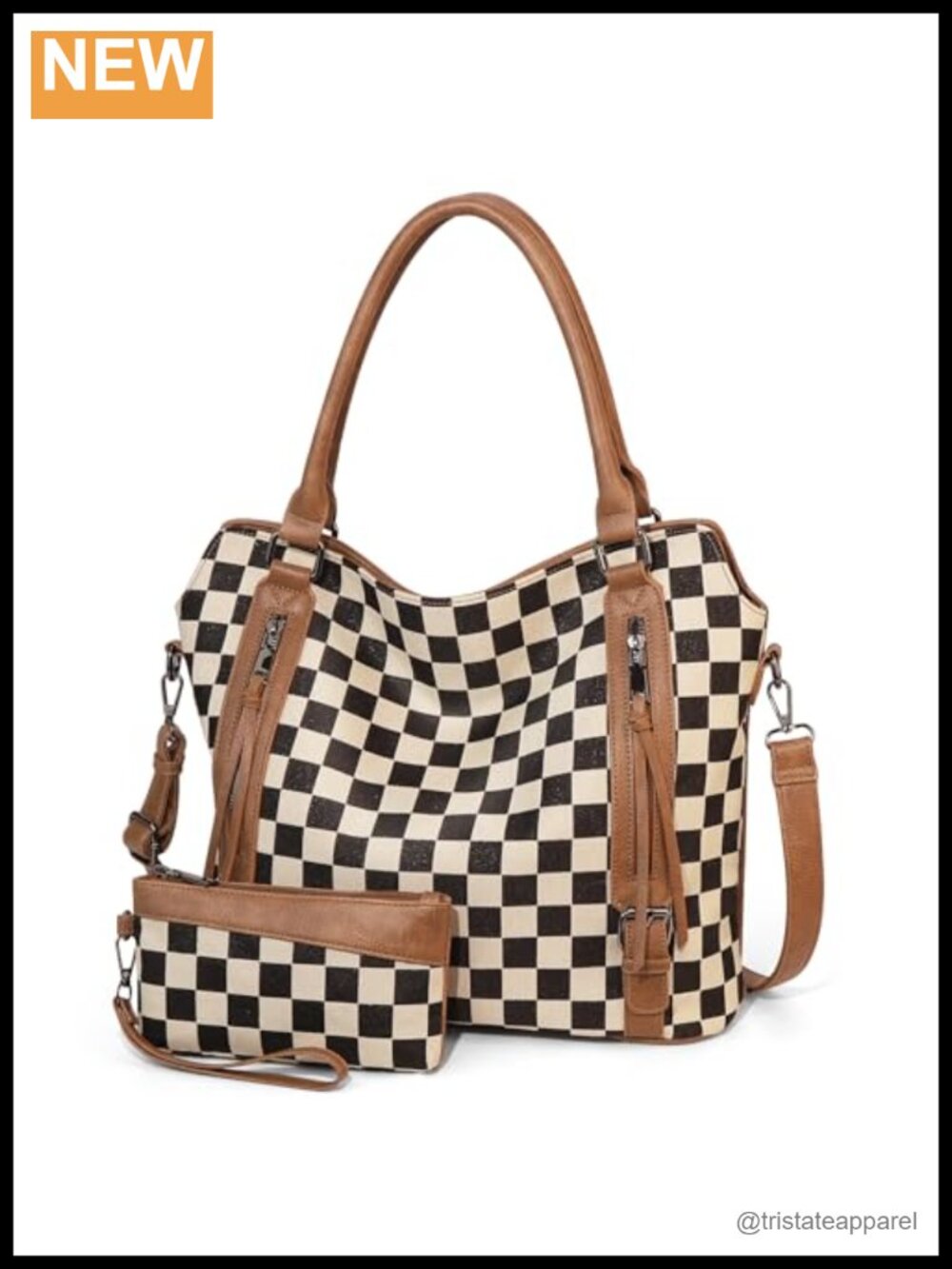 PU Leather Canvas Checkered Tote Bag Large Hobo Shoulder Handbag with Multiple